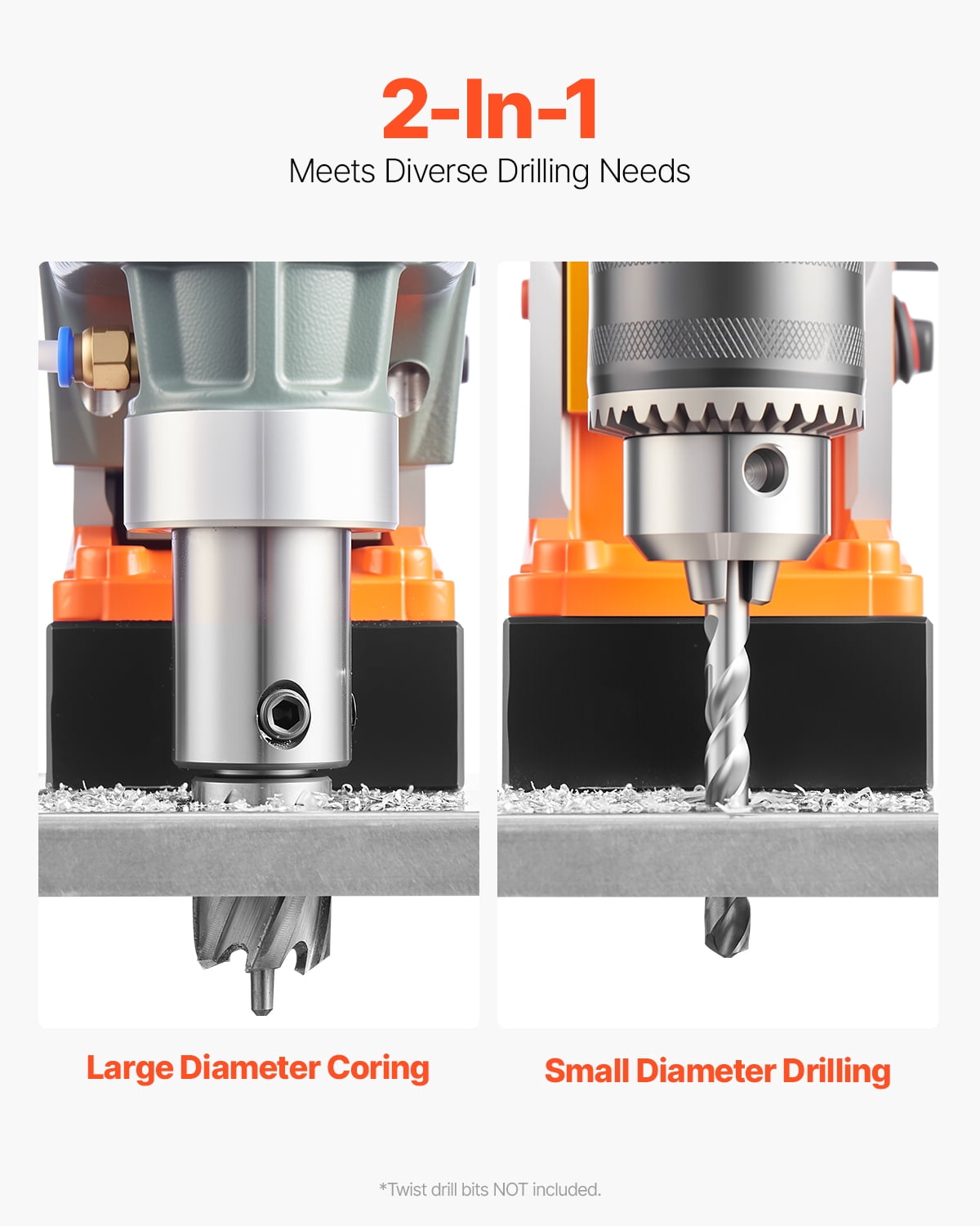 VEVOR Magnetic Drill,1450W Motor 1.6 in Boring Diameter, 2810 lbf Portable Electric Mag Drill Press, with 11 Coring Bits, 850 RPM Speed, Drilling Machine for Metal Surface, Home Improvement Industry