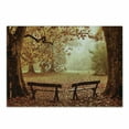 thumbnail image 1 of Autumn Cutting Board, Dramatic Scene with Fall Season Woodland and Wooden Old Benches Photo, Decorative Tempered Glass Cutting and Serving Board, in 3 Sizes, by Ambesonne, 1 of 2