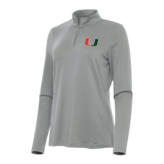 Women's Antigua Gray Miami Hurricanes Reprocess Quarter-Zip Top