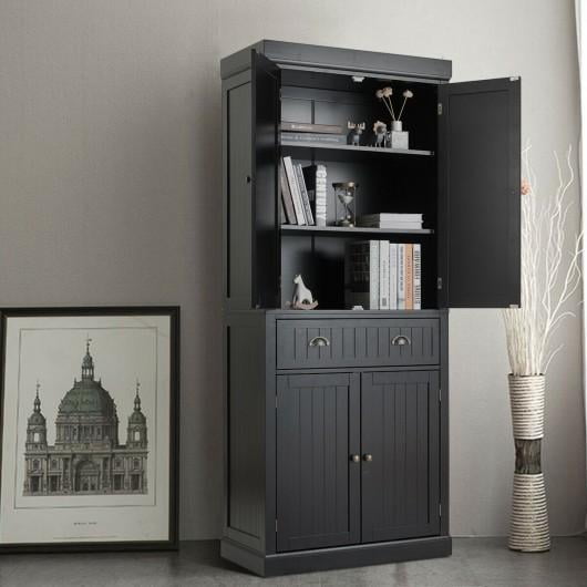 Cupboard Freestanding Kitchen Cabinet W Adjustable Shelves Black Walmart Com Walmart Com