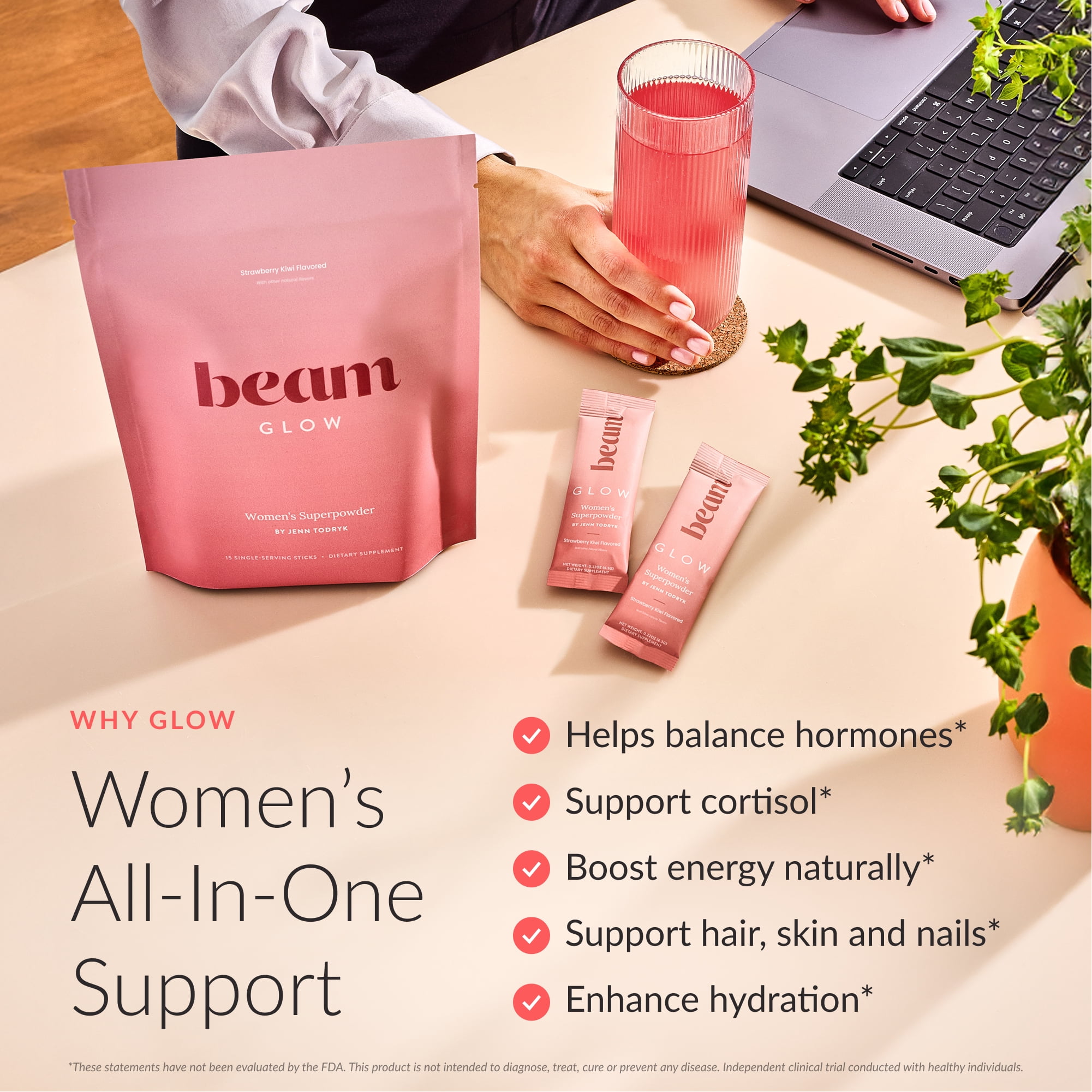Beam Glow Hormone Balance Supplement for Women I Cortisol Supplement with Magnesium, Ashwagandha & Selenium I PMS Relief Supplement I Perimenopause & PCOS Support