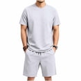 thumbnail image 3 of BVOFAR Men's 2 Piece Outfits Relaxed Fit Short Sleeve T Shirt & Shorts Set Summer Casual Tracksuit Beach Vacation 2 Piece Gray L, 3 of 10