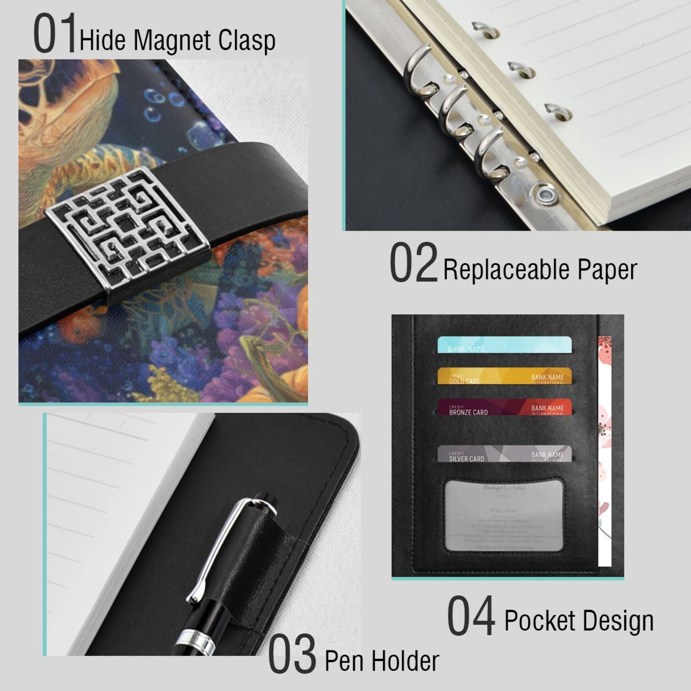 Leather Planner Leather Notebook Notebook Journal Binder Design Pen Pocket Design Convenient for Storage Sea Turtle