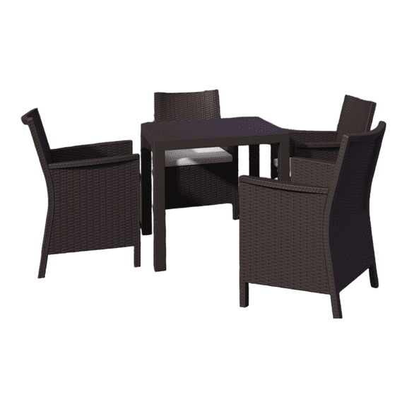 Luxury Commercial Living 5-Piece Brown Patio Square Dining Set with Sunbrella Natural Cushion 31.5"