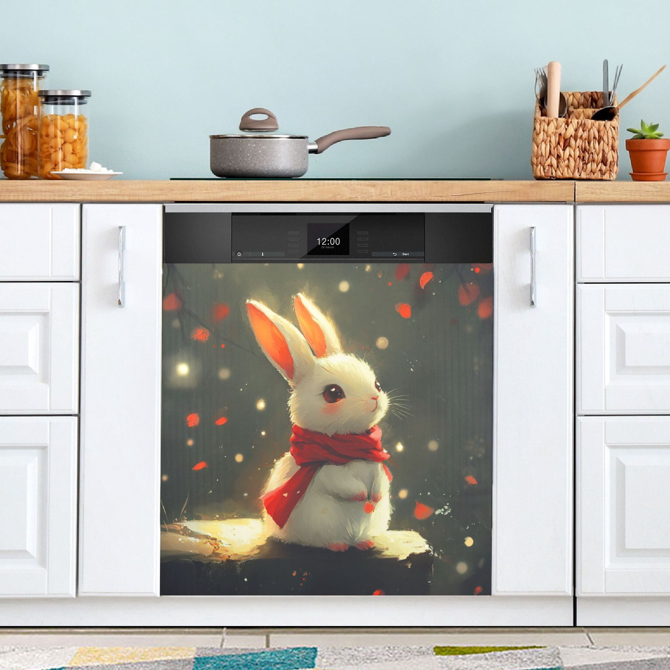 Dishwasher Magnetic Sticker 23x26 Inch Refrigerator Magnetic Sticker Washing Machine Magnetic Sticker Kitchen Panel Magnetic Sticker Home Decor Adorable Scarf Rabbit