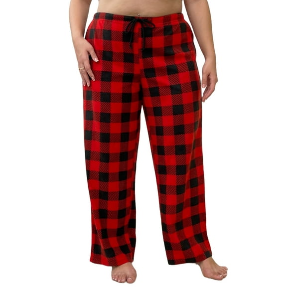 LANBAOSI Women's Pajama Pants Plus Size Comfy Fleece Plaid PJ Pants for Sleep Size 1XL