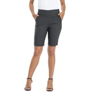 HDE Pull On Bermuda Shorts For Women Mid Rise 10" Inseam Shorts with Pockets Charcoal - L