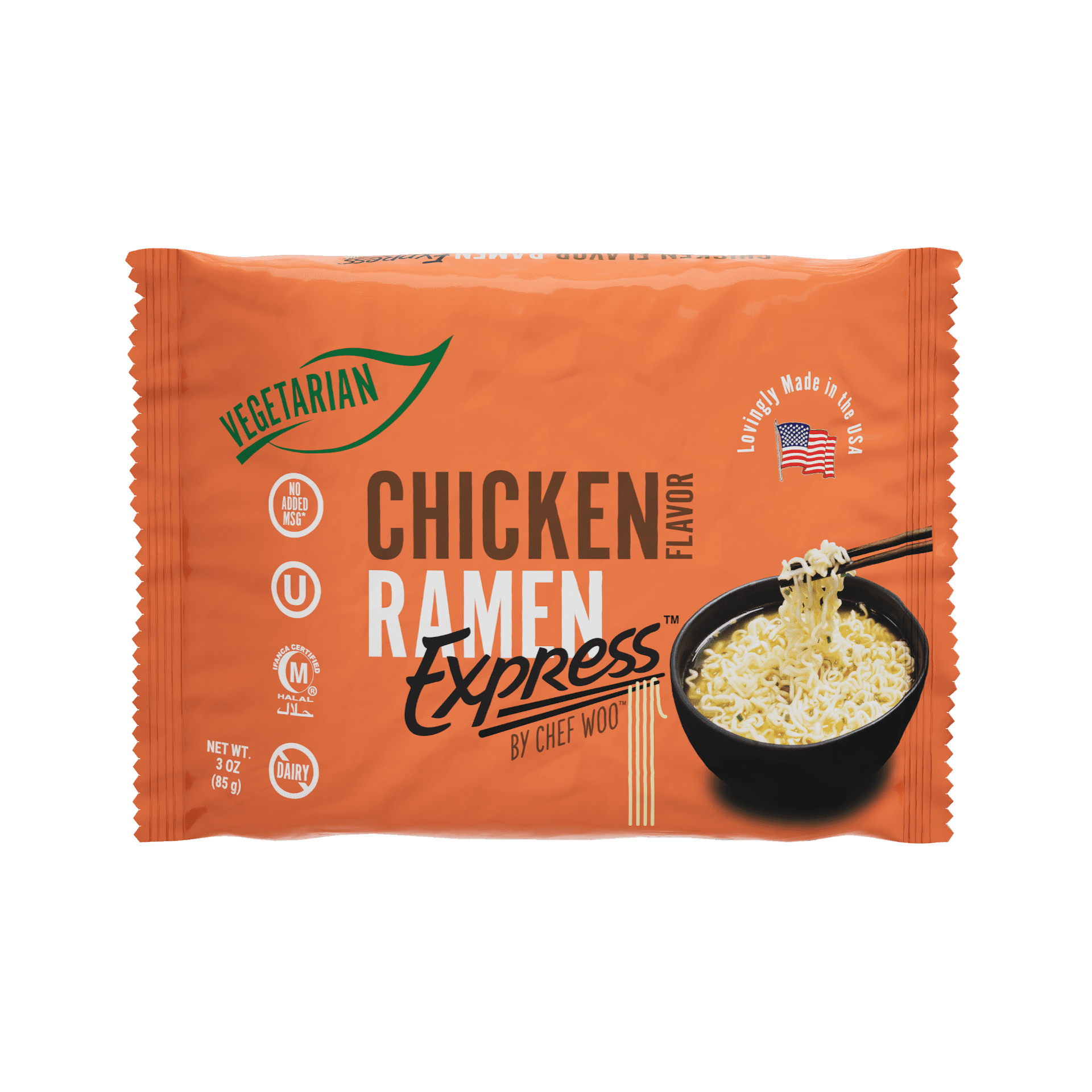 Ramen Express Chicken Flavor Ramen Noodles, Vegan, Halal, Kosher, 3 oz Pouch, Pack of 12