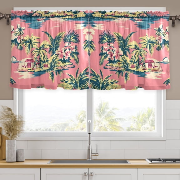 Ryvnso Vintage Palm Tree Curtains Sets Short Curtain Rod Pocket Half Window Cafe Farmhouse Tier 2 Panels 57"W x 24"L