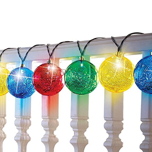 Solar Tinsel Ball Ornament String Lights, Multicolor