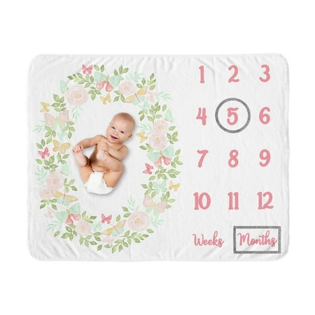 UPC: 0846480087410 | Butterfly Floral Milestone Baby Blanket by Sweet Jojo Designs