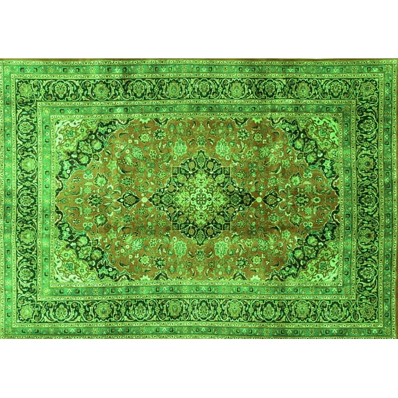 Ahgly Company Indoor Rectangle Medallion Green Traditional Area Rugs, 2' x 5'