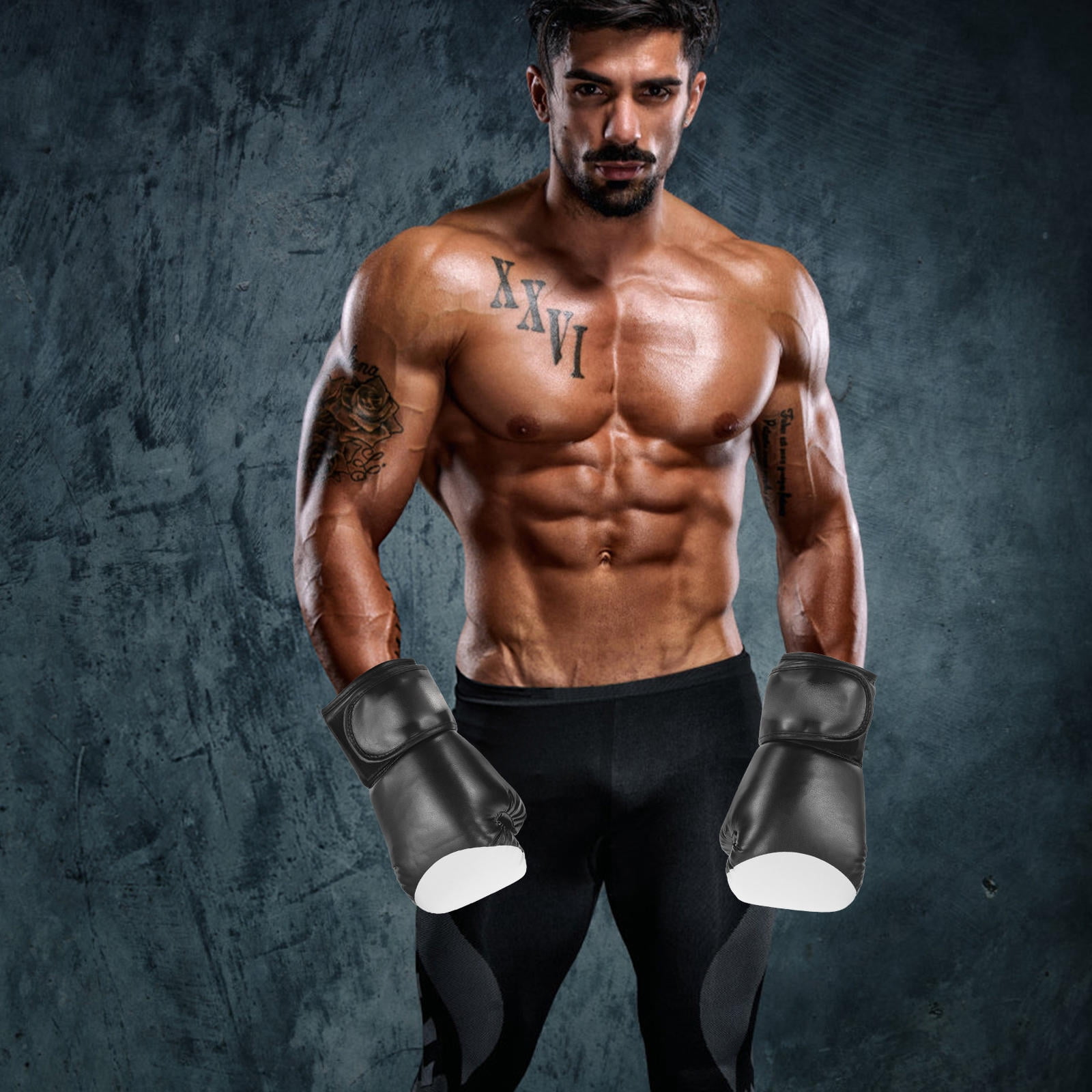 UPOUART 1Pair Training Boxing Gloves Black PU Anti Wear Gloves for Kickboxing Muay Thai Fitness