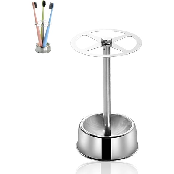 4-Hole Tooth Brush Holder,Stainless Steel Rustproof Free Standing Toothbrush Holder for Bathroom,Multifunctional Storage Rack for Keeps Toothbrushes Clean,Stand,Height 4.6 inches,Diameter 2.8 inches