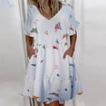thumbnail image 2 of Fridja Femmes Casual V-Cou à Manches Courtes d'Été de Couleur Unie Robe de Poche, 2 of 4
