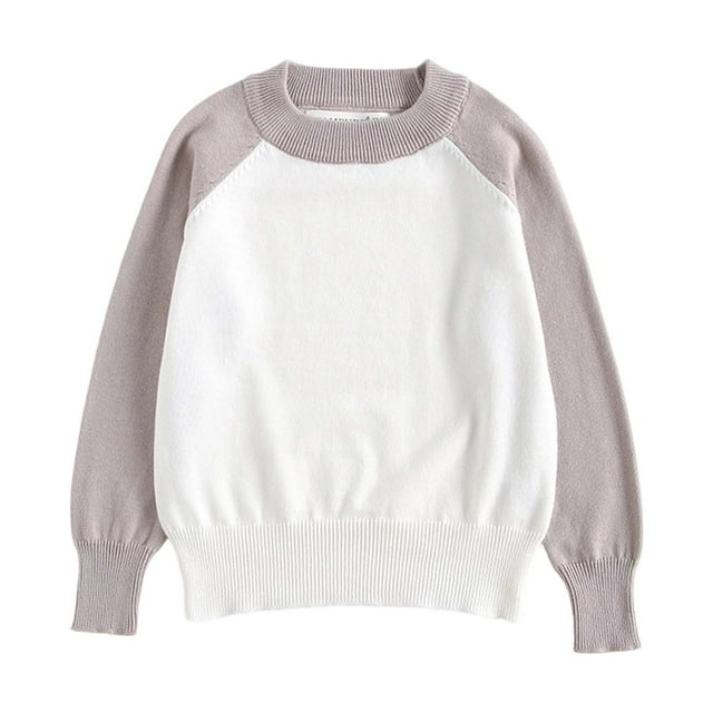 Contrast Ralan Sleeve Sweater Boys Girls Crew Neck Pullover Warm Knitted Base Jacket (1Y 7Y)