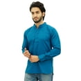 thumbnail image 1 of Atasi Ethnic Men's Short Kurta Teal Blue Mandarin Collar Cotton Shirt-XXX-Large, 1 of 6