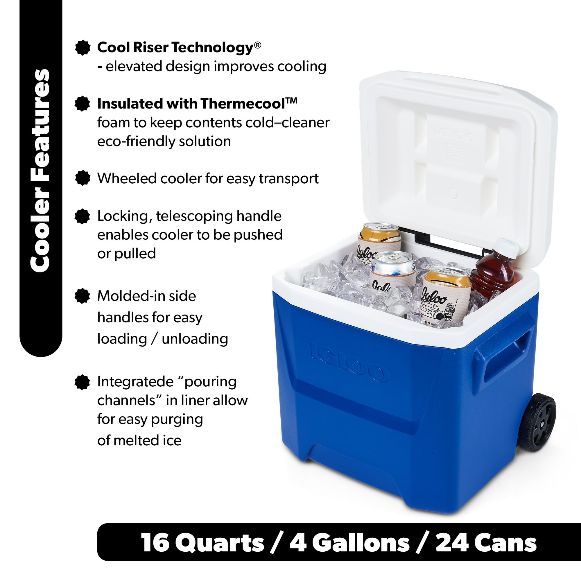 Igloo 16 QT Laguna Ice Chest Cooler with Wheels, Blue