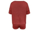 thumbnail image 2 of Women's 2 Piece Shorts Sets Knitted Short Sleeve Crewneck Top and Shorts Soft Summer Lounge Casual Clothing (S, Red), 2 of 7