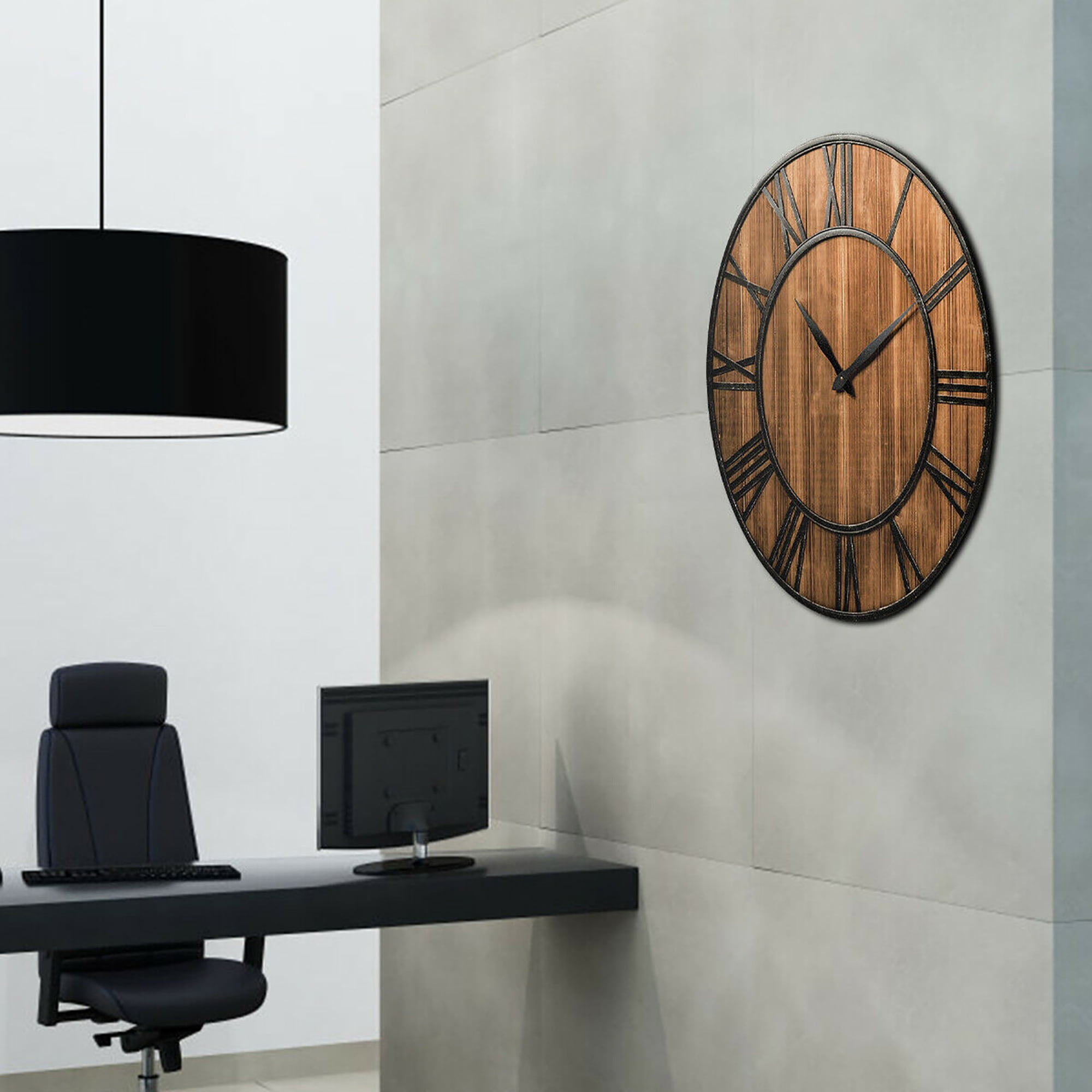 Costway 30'' Round Wall Clock Decorative Wooden Clock Come With Battery