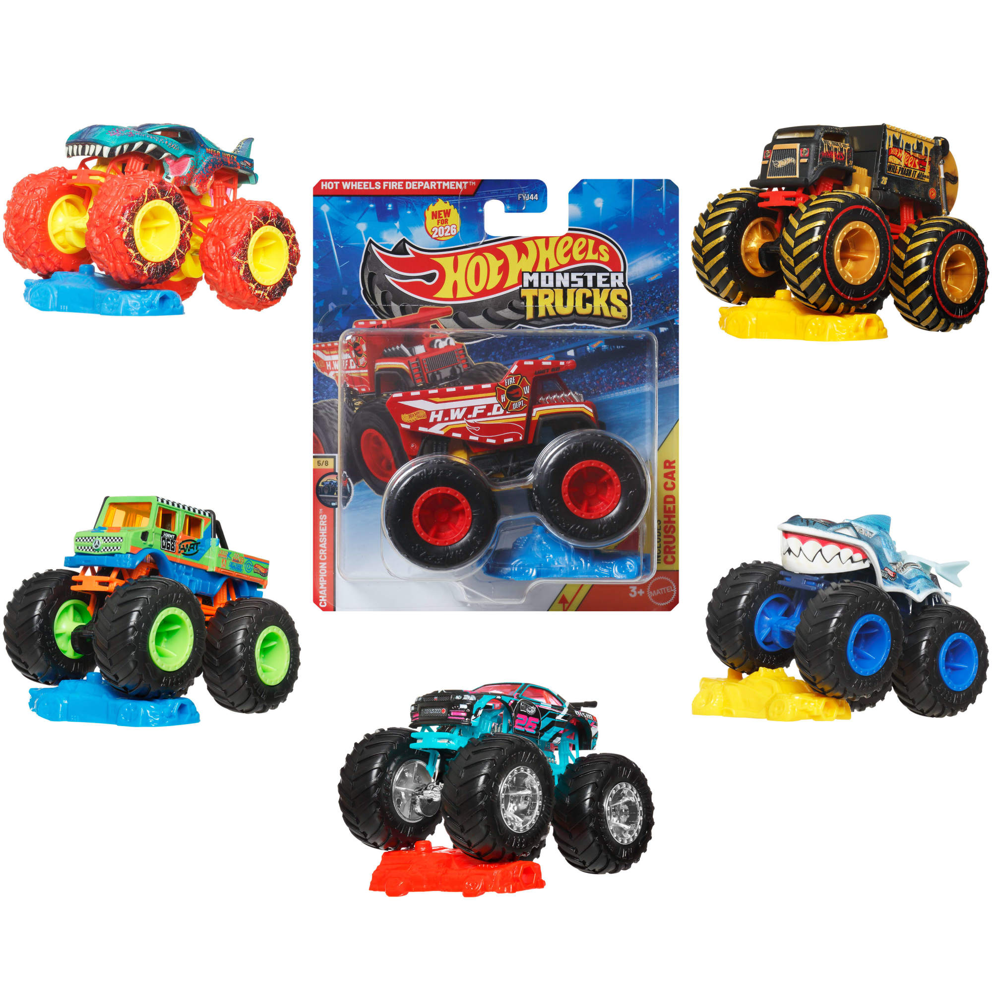 Hot Wheels Monster Trucks, 1:64 Scale Toy Truck & 1 Crushable Car (Styles & Colors May Vary, Items May Not Be Pictured)