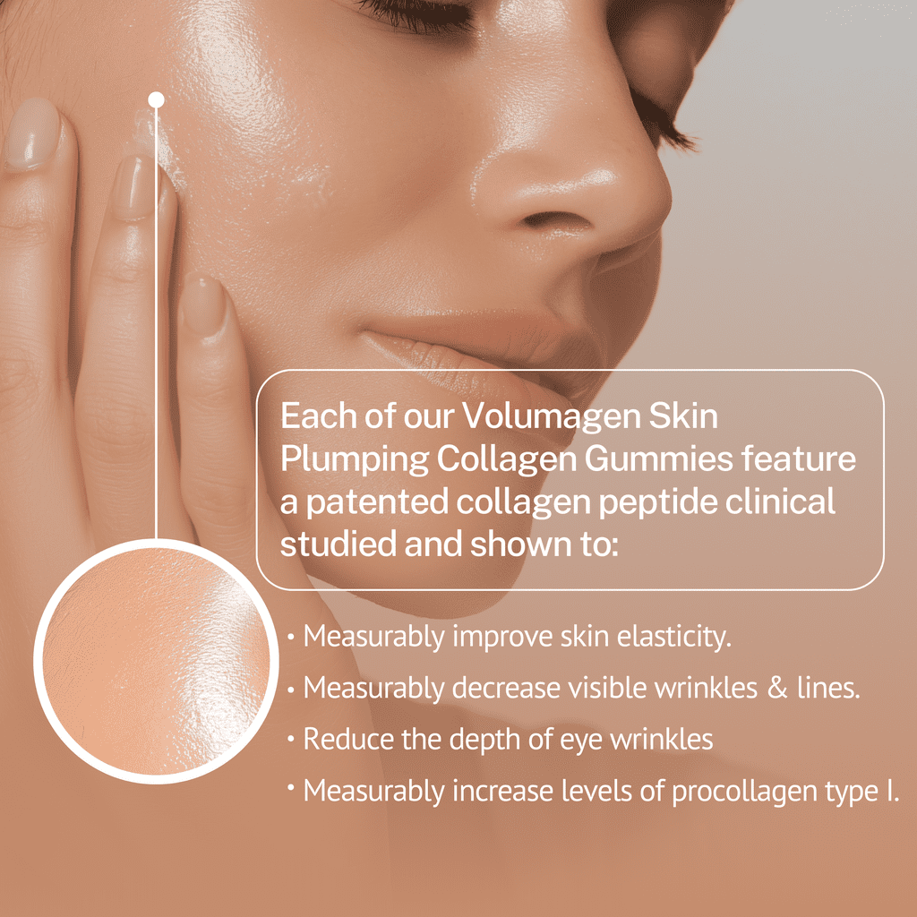Consult Health VOLUMAGEN Skin Plumping Collagen Gummies with Verisol Bioactive Collagen Peptides, Biotin, Decrease Wrinkles, Increase Skin Elasticity, Natural Berry Flavor,120 Count