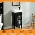 thumbnail image 6 of Craftian 16 Inch Small Bathroom Vanity with Undermount Sink , Free Standing Bathroom Storage Cabinet with Drain & Door for Small Space , Black, 6 of 9