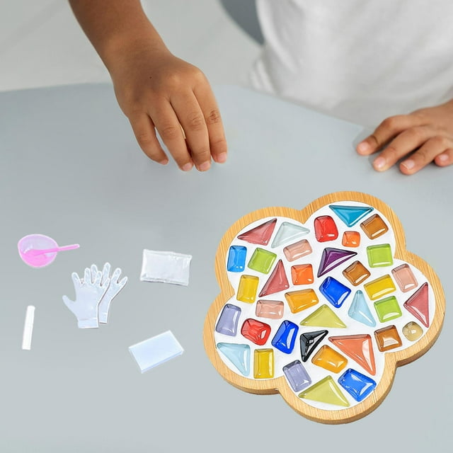 de fabricación de posavasos de mosaico Materiales creativos de mosaico Bandeja de madera de azulejos de mosaico de vidrio hecho a mano para mesa de comedor Adorno para el hogar Estilo K Macarena Posavasos de mosaico