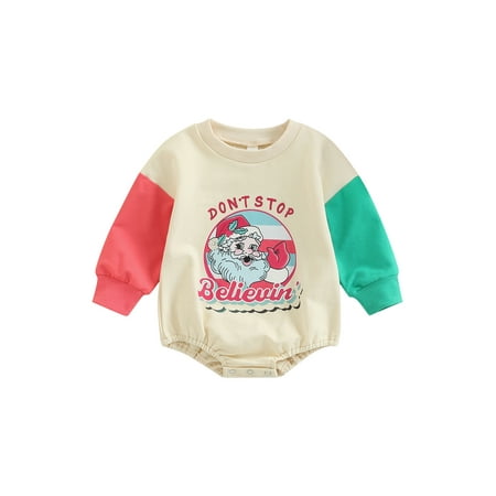 

Christmas Baby Girl Boy Sweatshirt Romper Santa Tree Print Onesie Jumpsuit Long Sleeve Bodysuit Pullover Top