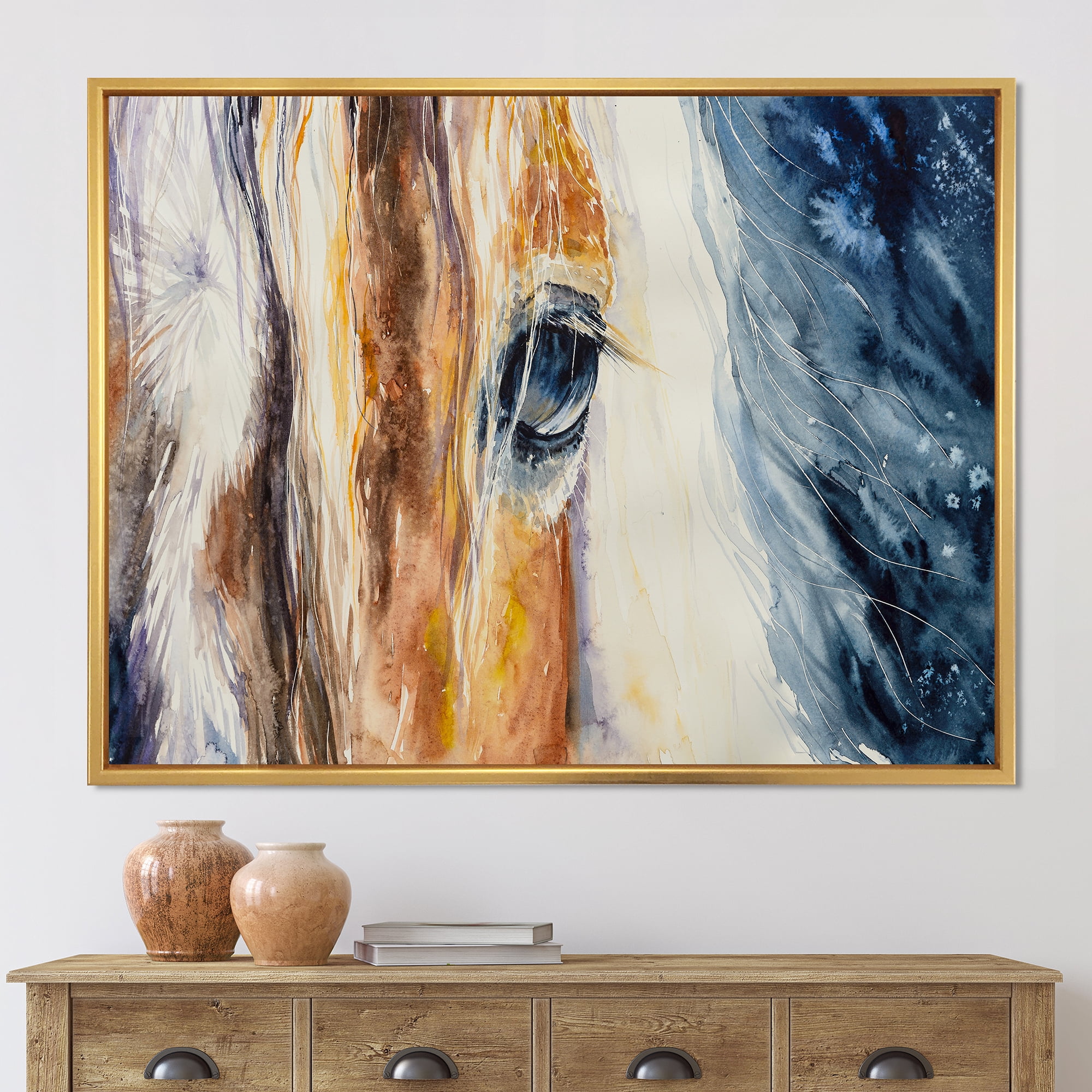 Designart 'Abstract Close-Up of A Beautiful Horses Eye I' Farmhouse Framed Canvas Wall Art Print