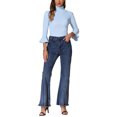 thumbnail image 2 of Suéter de punto delgado con cuello de tortuga y mangas acampanadas 3/4 para mujer Inspire Chic XL azul claro, 2 of 5