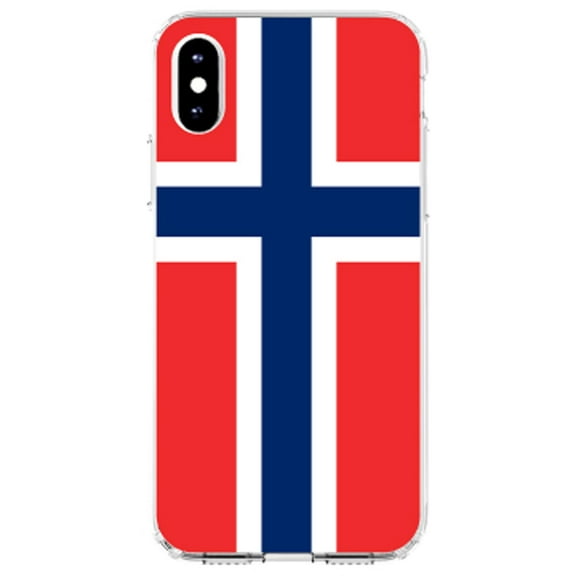 DistinctInk Clear Shockproof Hybrid Case for iPhone X / XS (5.8" Screen) - TPU Bumper, Acrylic Back, Tempered Glass Screen Protector - Norway Flag Red White Blue - Show Your Love of Norway