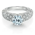 thumbnail image 2 of Gem Stone King 925 Sterling Silver Sky Blue Topaz and White Moissanite Engagement Ring for Women (2.04 Cttw, Round 7MM, Gemstone November Birthstone, Size 9), 2 of 3