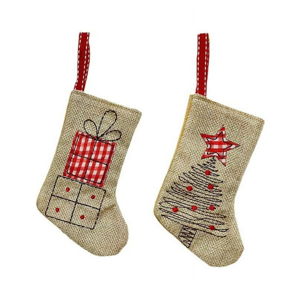 Calcetin Navideño Personalizado,Botas de Navidad,Botas Navidad Chimenea, Caramelo Regalo Bolsa,Calcetín de Decoración Navideña para Llenar y Colgar, Yute, 14,5 cm x 10 cm (2Piezas)