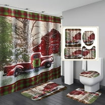 Christmas Bathroom Sets Decorations, Christmas Bathroom Sets Decor Merry Christmas Theme Shower Curtain and Bath Mat Set with Non-Slip Rug Toilet Lid Cover