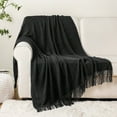 thumbnail image 5 of Black Throw Blanket with Fringe,Black Knit Throw for Couch Sofa, Plaid Bed Throws,50"x60", 5 of 9