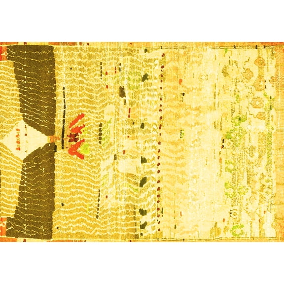 Ahgly Company Machine Washable Indoor Rectangle Persian Yellow Traditional Area Rugs, 5' x 7'
