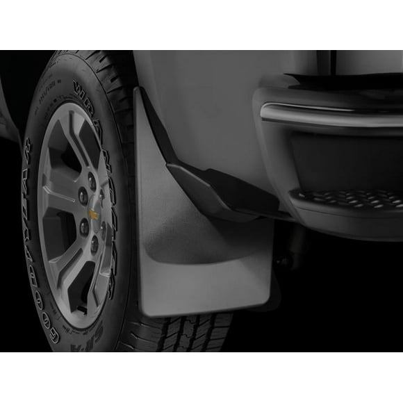 Fits 2017-2022 Chevrolet Colorado Weathertech Mud Flap 120085 Direct-Fit; Set of 2; Contoured; Without Logo; Black; Thermoplastic; QuickTurn Fastening System