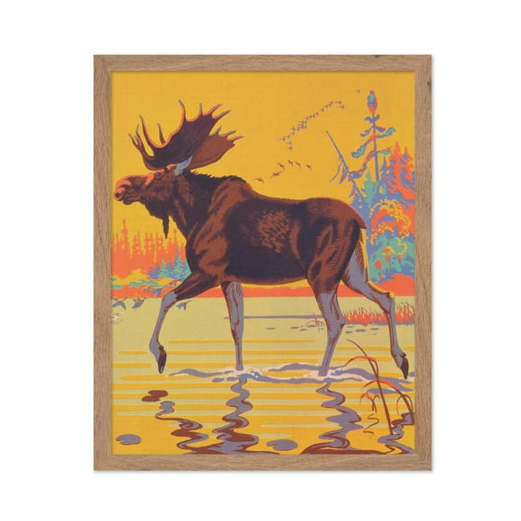 Poster Master Moose Poster - Moose Wildlife Nature Print - Animal Wall Art - Retro Wall Art - Great Wall Decor Gift for Home, Office, Living Room, 8x10 Beige Framed