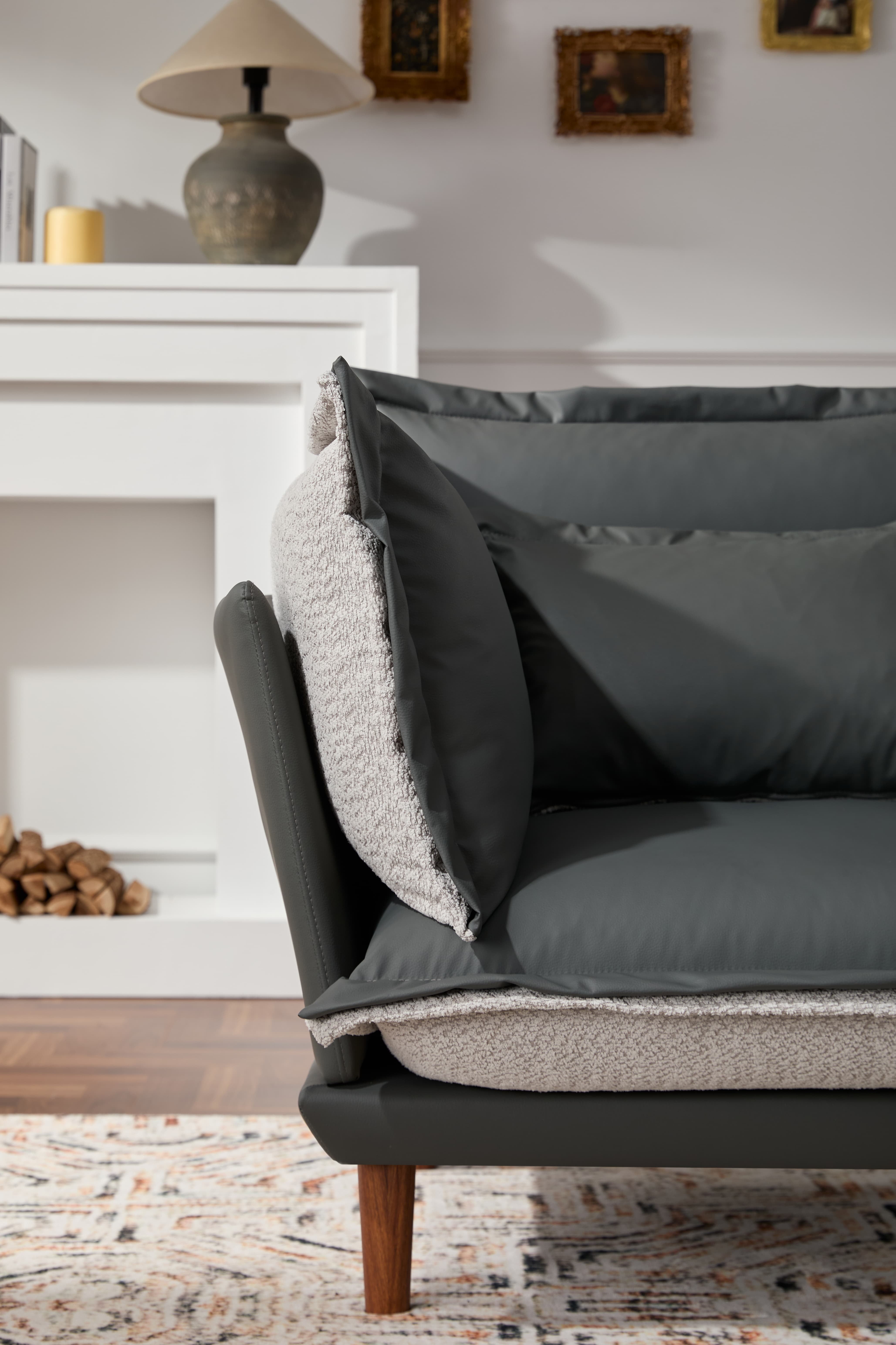 MAYEERTY Modern Style Chenille Oversized Armchair Sofa Lounge Chair for Living Room, Bedroom, Blue Gray