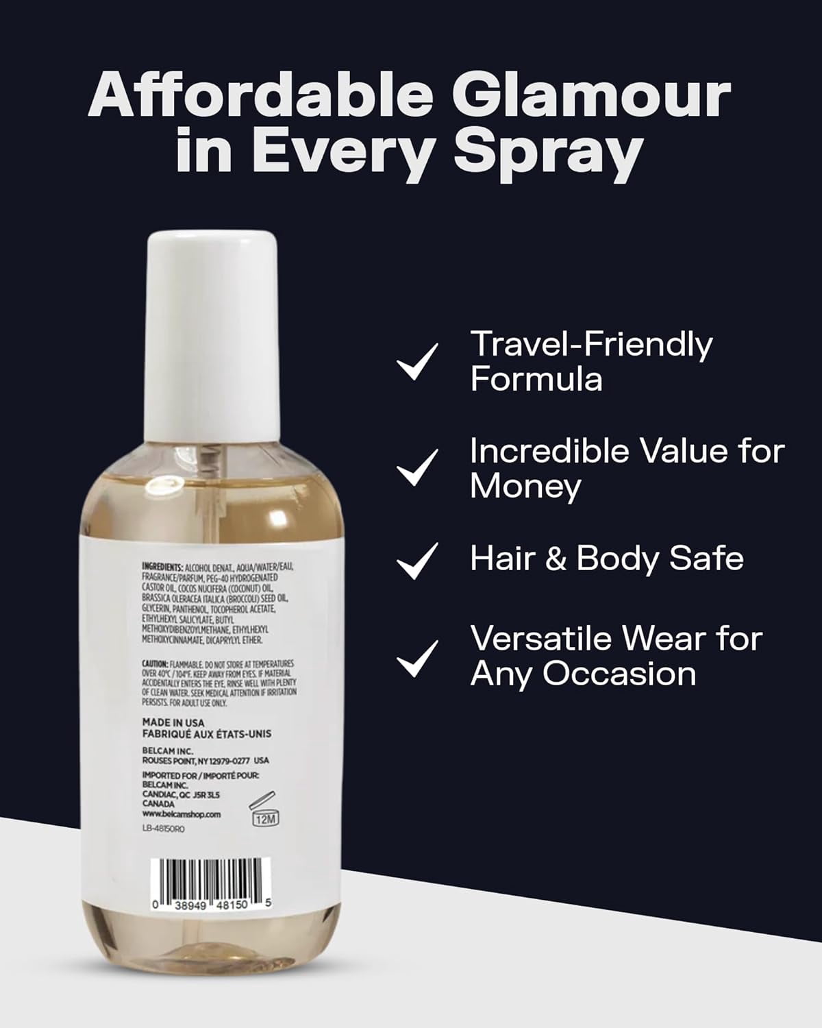 ParfumsBelcam Kinda Warm & Sweet Hair & Body Mist for Women, 8.6 fl oz