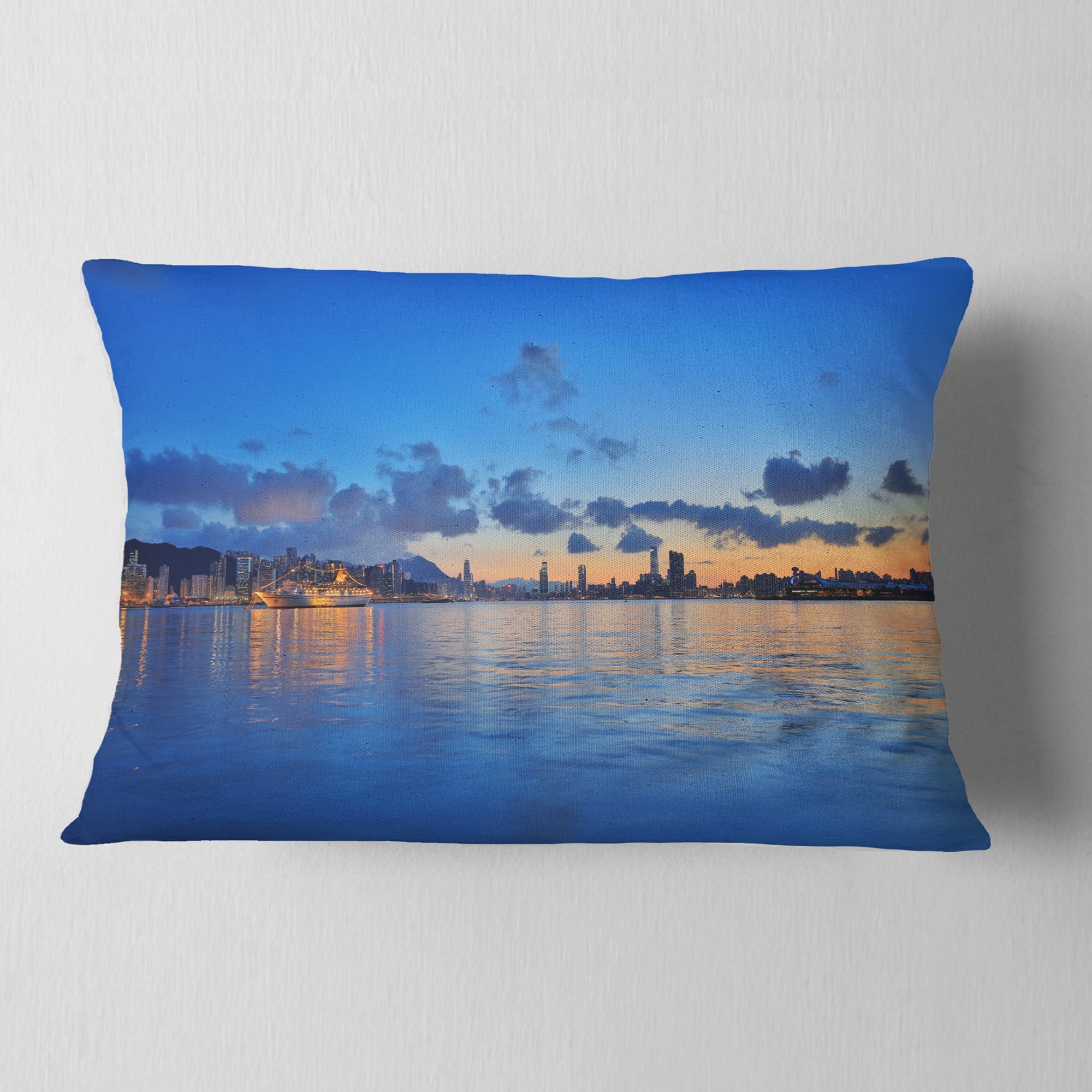 Designart Hong Kong Skyline at Summer Night - Abstract Throw Pillow - 12x20