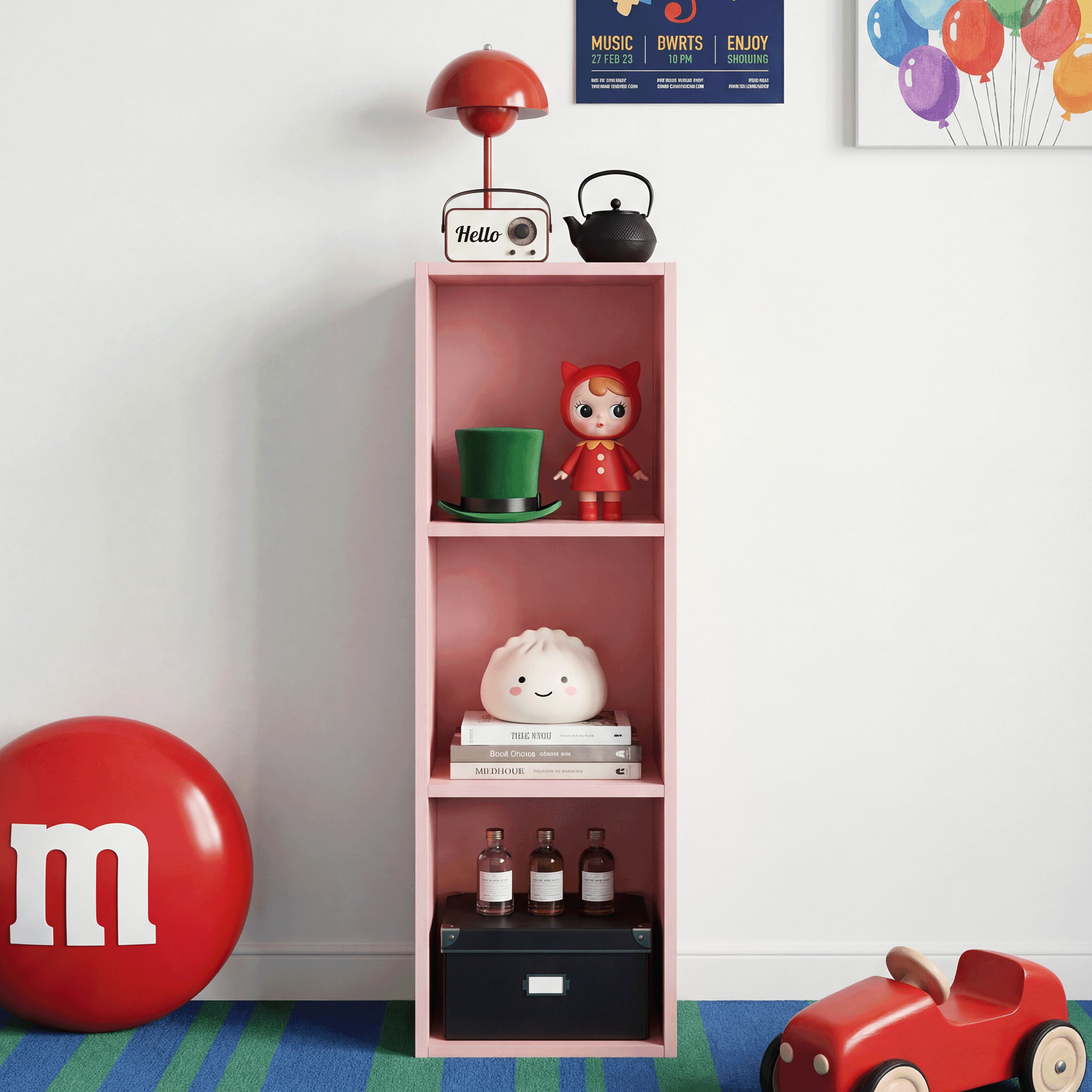 Mifurn 3-Tier Bookshelf Open Shelf Bookcase, Pink