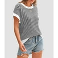 thumbnail image 3 of PRETTYGARDEN Womens Spring Summer Sweaters Casual Round Neck Cap Sleeve Vests Trendy Striped Pullover Knit Tops, 3 of 9