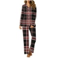 thumbnail image 2 of Diufon 2 Piece Sleepshirt Suits for Women Plaid Pajamas Set Wide Leg Nightwear Pant with Lapel Shirt Top (Large, Black), 2 of 6