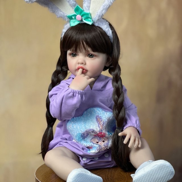 Muñeca Reborn 55 CM 22 Pulgadas BANYUO Silicona Suave Pelo Largo Marrón Princesa Niño Bebe