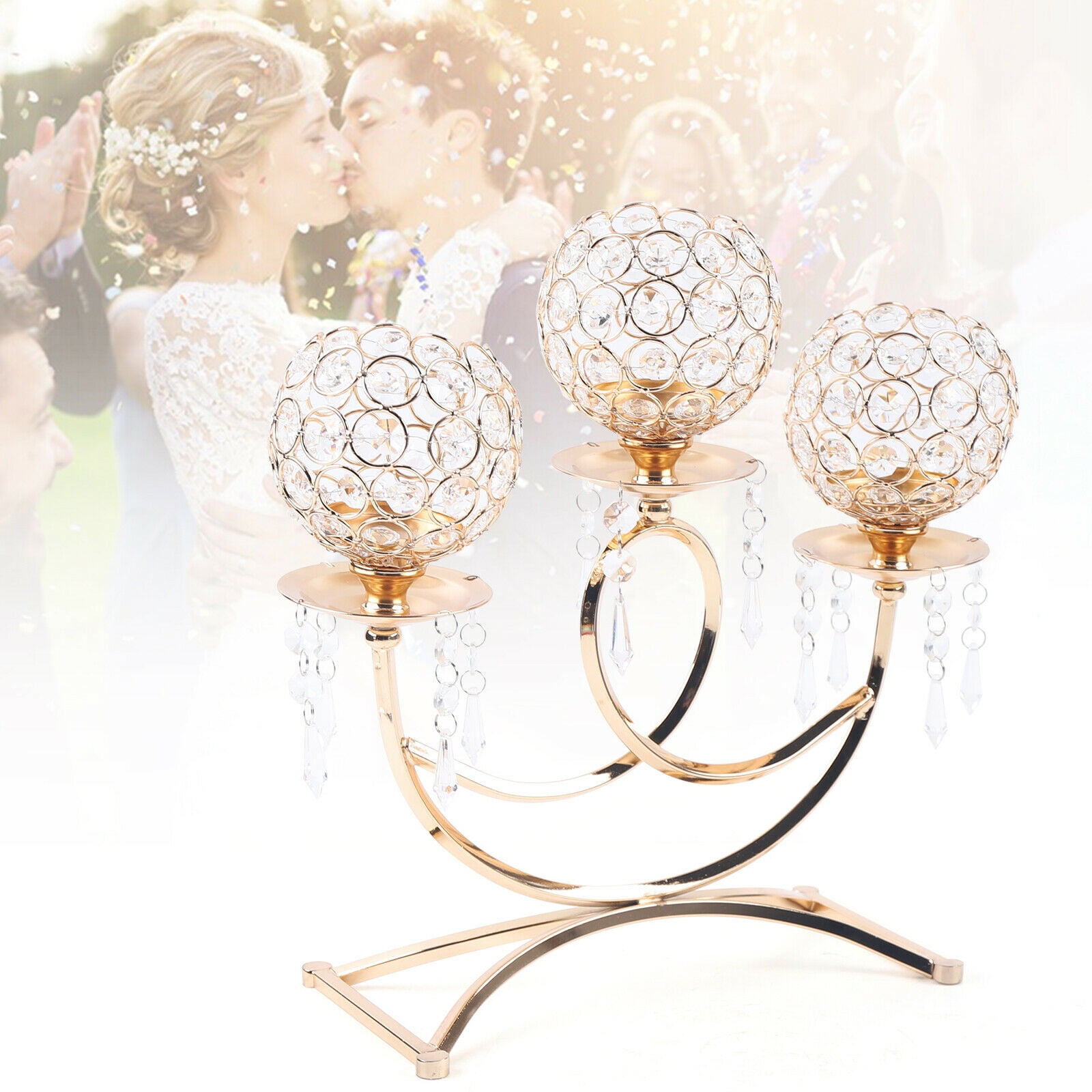 3 Arms Crystal Candle Holder Gold Table Centerpieces for Dining Room Table
