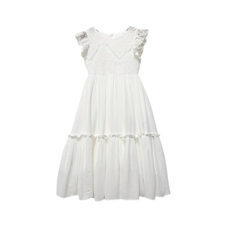 

WREESH Kid Girls Sleeveless Dress Children Baby Middle-Aged Children S Sleeveless Flower Kid Wedding Gauze Dress Princess Dress White