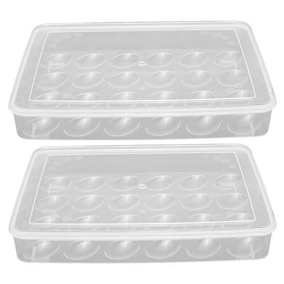 WEUVEB 2Pcs Space Saving Transparent Egg Storage Plate with Lid Protective Egg Carrier for Kitchen