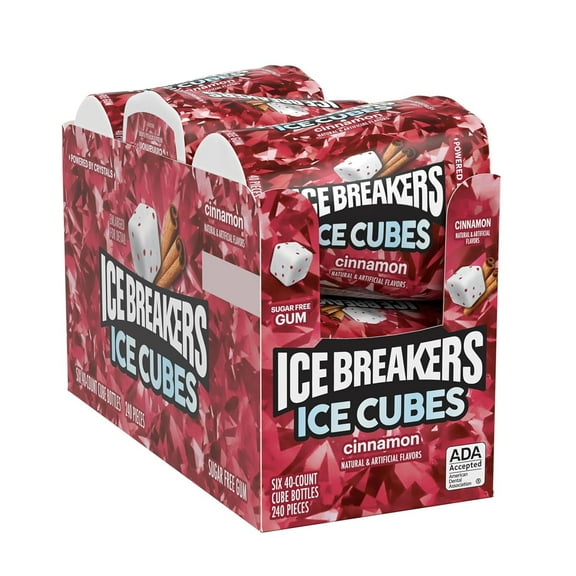 ICE BREAKERS Ice Cubes Cinnamon Sugar Free Chewing Gum Bottles, 3.24 oz (6 Count, 40 Pieces)